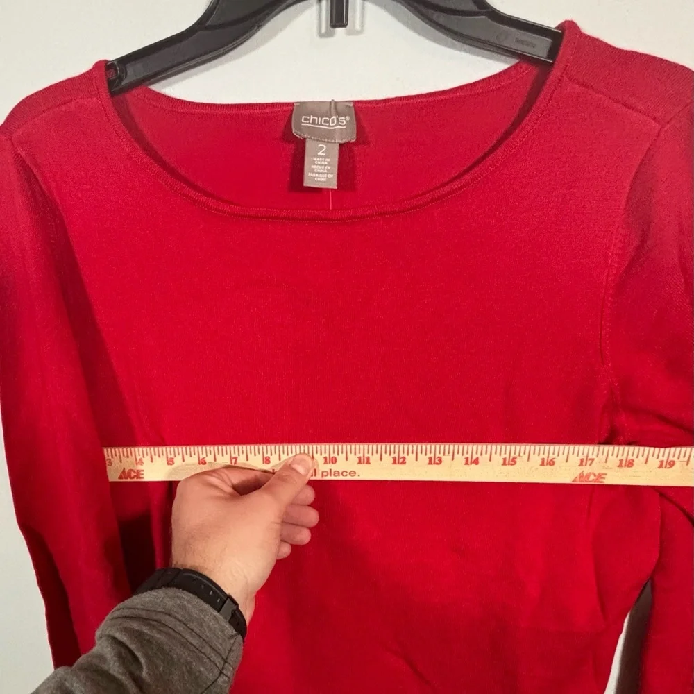 Chico’s Red Embellished Sleeve Sweater Size 2 (L) Long Sleeve Pullover NWT - Picture 6 of 9